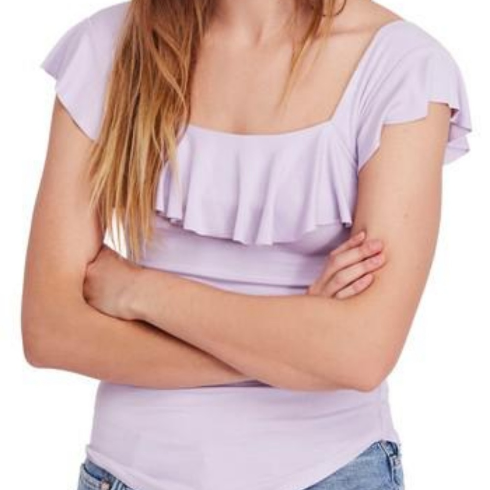 Free People Last Call Ruffle Top Lilac Color - Picture 4 of 4